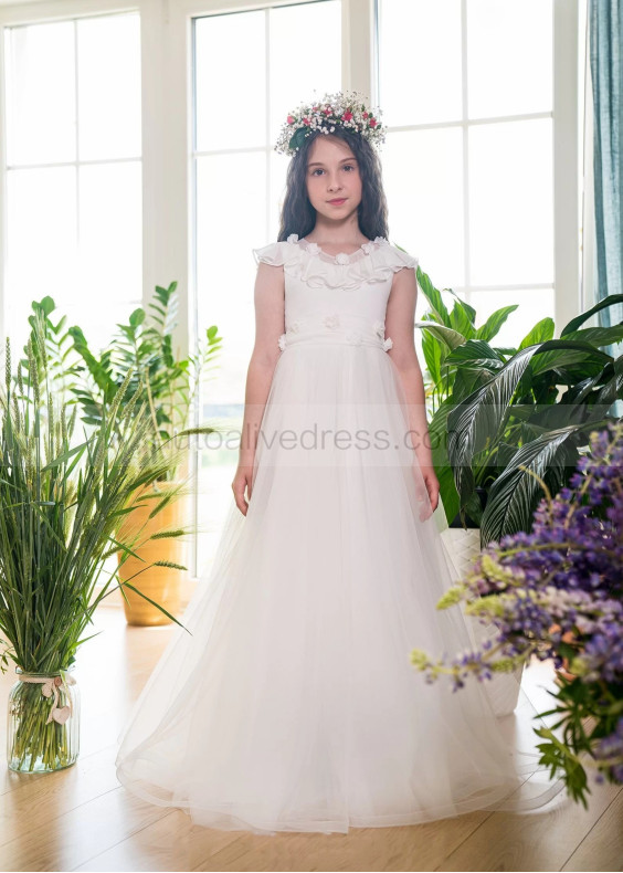 Ivory Chiffon Tulle 3D Flowers Sweet Flower Girl Dress